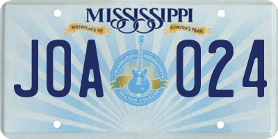 MS license plate JOA024
