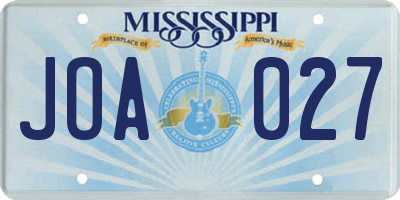MS license plate JOA027