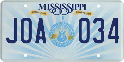 MS license plate JOA034