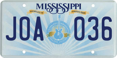 MS license plate JOA036