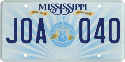 MS license plate JOA040