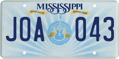 MS license plate JOA043
