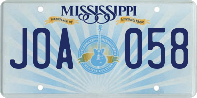 MS license plate JOA058