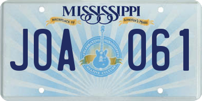 MS license plate JOA061