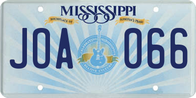 MS license plate JOA066