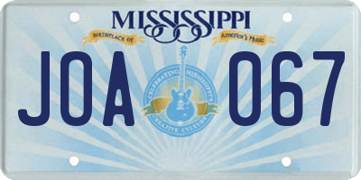 MS license plate JOA067