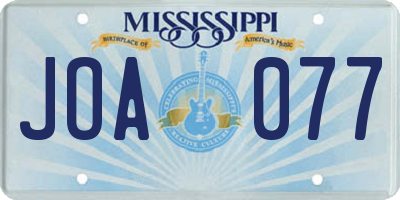 MS license plate JOA077