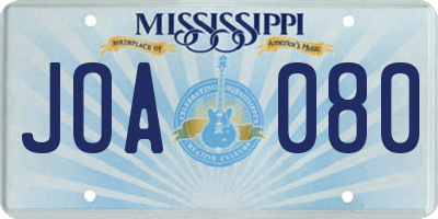 MS license plate JOA080
