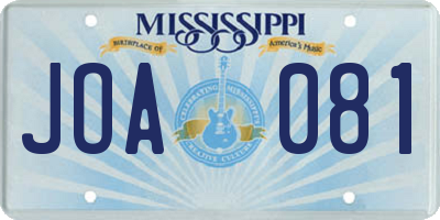 MS license plate JOA081