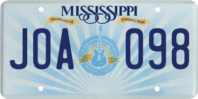 MS license plate JOA098