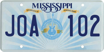 MS license plate JOA102