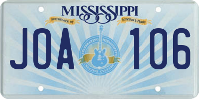 MS license plate JOA106