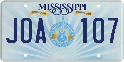 MS license plate JOA107