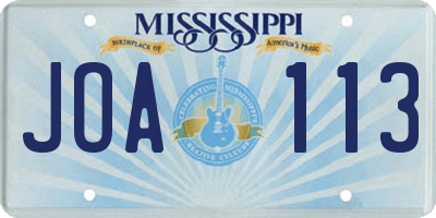 MS license plate JOA113