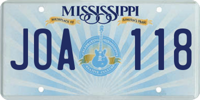 MS license plate JOA118