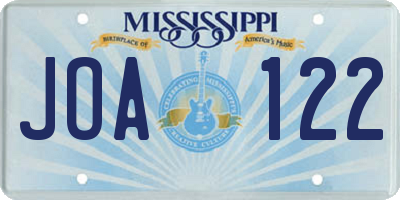 MS license plate JOA122