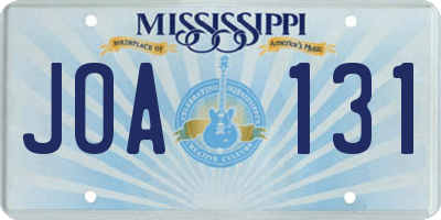MS license plate JOA131