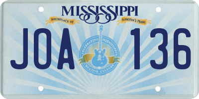 MS license plate JOA136