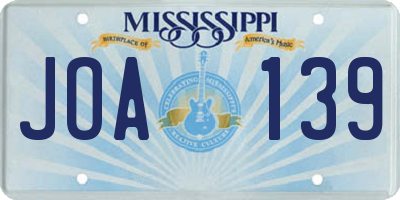MS license plate JOA139