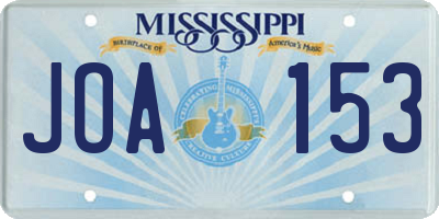 MS license plate JOA153
