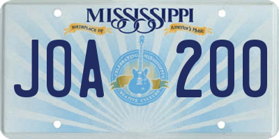 MS license plate JOA200