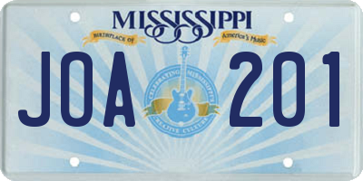 MS license plate JOA201