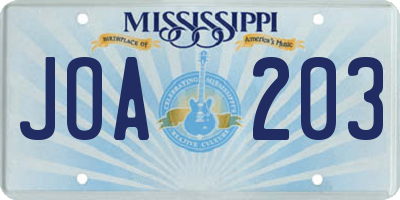 MS license plate JOA203