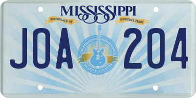 MS license plate JOA204