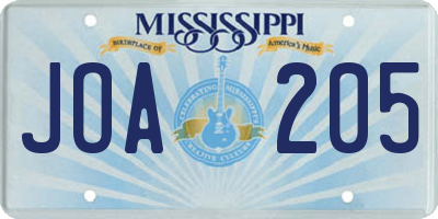 MS license plate JOA205