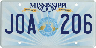 MS license plate JOA206