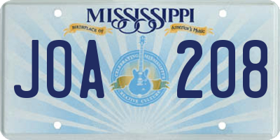 MS license plate JOA208