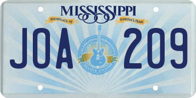 MS license plate JOA209
