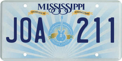 MS license plate JOA211
