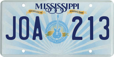 MS license plate JOA213