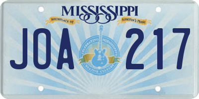 MS license plate JOA217