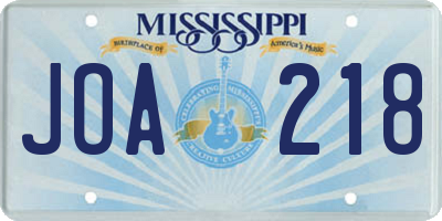 MS license plate JOA218