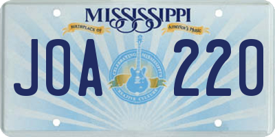 MS license plate JOA220