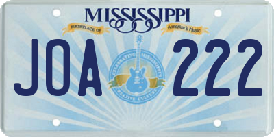 MS license plate JOA222