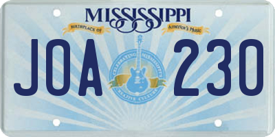 MS license plate JOA230
