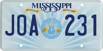 MS license plate JOA231