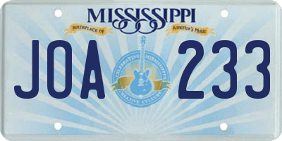 MS license plate JOA233