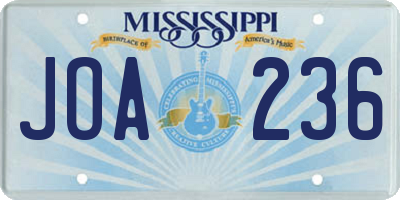 MS license plate JOA236