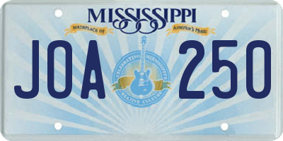 MS license plate JOA250