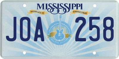 MS license plate JOA258