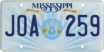 MS license plate JOA259