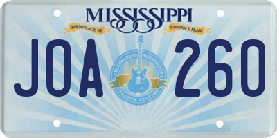 MS license plate JOA260