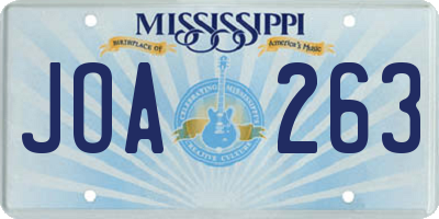MS license plate JOA263