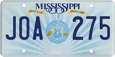 MS license plate JOA275