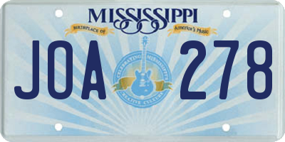 MS license plate JOA278