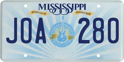 MS license plate JOA280